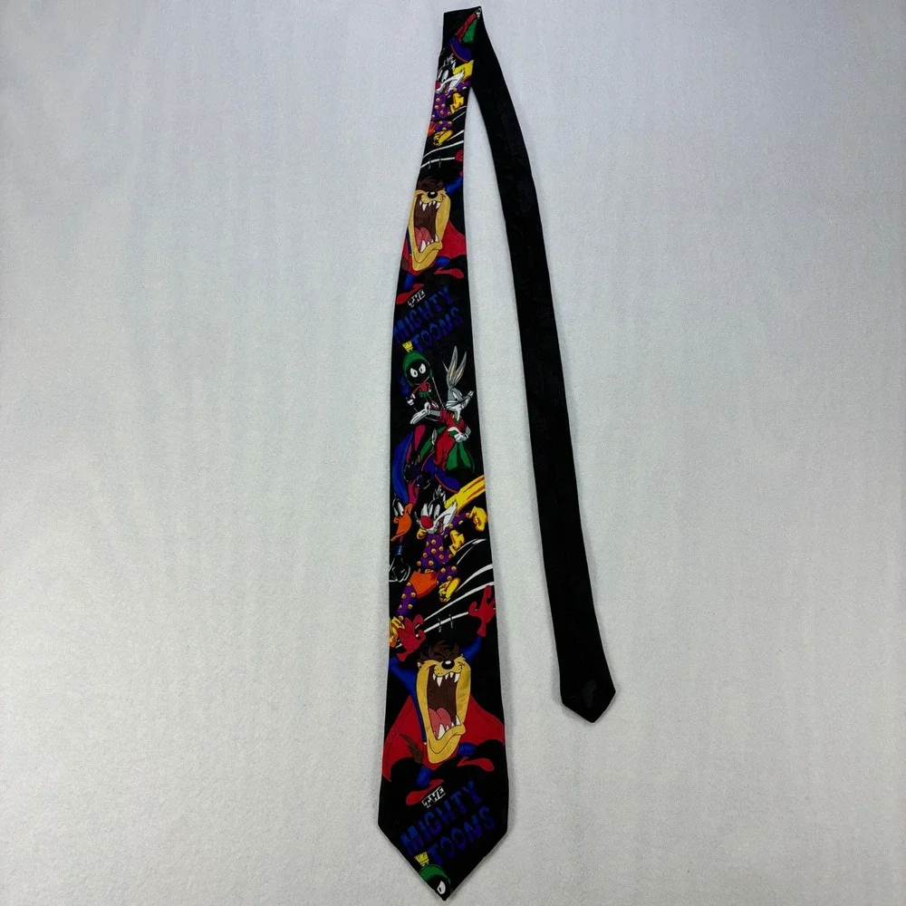 Looney Tunes Mania Mighty Toons Vintage 1993 Necktie Mens Superhero Black OS